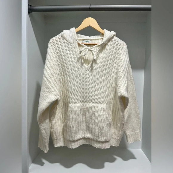 Aerie Street Cream Wool Blend Oversized Chunky Knit Sweater Hoodie S NWOT - Picture 1 of 10